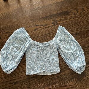 Floral Blue Puff Sleeve Top